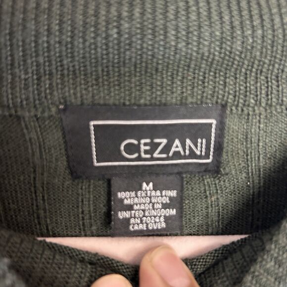 Cezani Sweater Adult M Green Mock Neck 100% Extra Fine Merino Wool PullOver Top - Picture 5 of 5